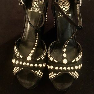 Black Vince Camuto Studded Wedges